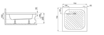 POLIMAT KAREN душевой поддон квадратный 70x70x15 + СИФОН