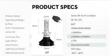 Лампы X3 LED ZES LUXEON H7 12000лм ДЕНЬ/НОЧЬ GW