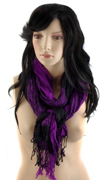 Duży szal szalik z frędzlami fioletowo-czarny