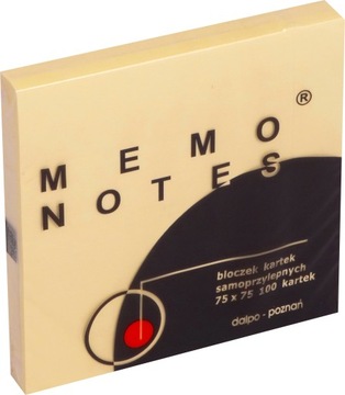 KARTECZKI MEMO SAMOPRZYLEPNE ŻÓŁTE BLOCZEK 75X75mm, 100 karteczek