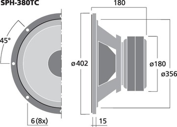 Monacor SPH-380TC Głośnik niskotonowy subwoofer 2 x 4 ohm 500 watt RMS