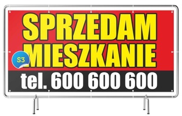 Baner reklamowy 2x1m Sprzedam Wynajmę Kupię DOM/Działkę Mieszkanie Wzory