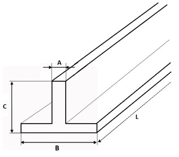 Алюминиевая Т-образная планка 25х25х2 длиной 500мм (50см)