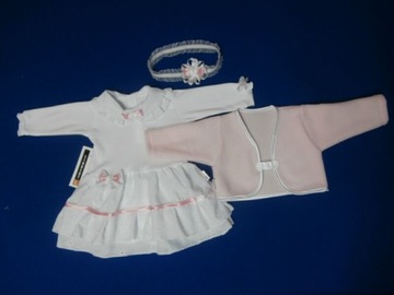 КОМПЛЕКТ BAPTISM LADY WHITE PINK платье, болеро + повязка на голову 62