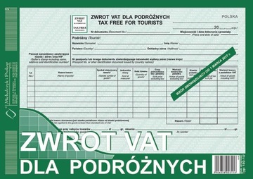 DRUK ZWROT VAT DLA PODRÓŻNYCH TAX FREE A4 180-1U