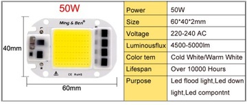 COB LED 50Вт теплый белый 220В