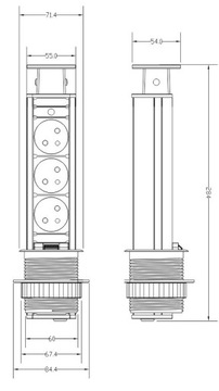 Мебельная розетка 3x2P+Z, 2xUSB INOX ORNO OR-AE-1350