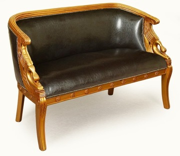 Złota sofa empire kanapa łabędź rzeźbiona ekoskóra lite drewno 83103a