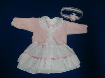 КОМПЛЕКТ BAPTISM LADY WHITE PINK платье, болеро + повязка на голову 62