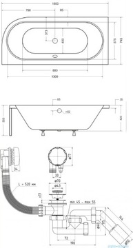 Besco Avita левая ванна 150x75 + КОРПУС + СИФОН