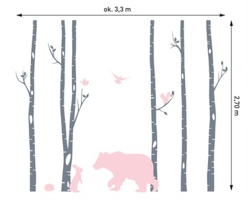 Наклейка на стену БЕРЕЗКА + животные 270 см!