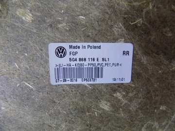 TAPICERKA BOCZEK DRZWI PRAWY TYŁ GOLF 7 VII KOMBI