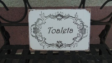 DREWNIANA TABLICZKA , TOALETA, SHABBY RETRO