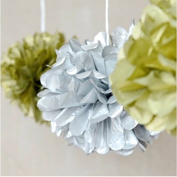 POMPONY Z BIBUŁY papierowe 10 cm srebrny szary