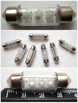 ЛАМПОЧКИ - LED - ТРУБКА 36мм 6 LED СИНИЕ -12V C5W