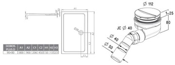 RADAWAY ПРЯМОУГОЛЬНЫЙ ДУШЕВОЙ ПОДДОН DOROS PLUS D 90x80+СИФОН