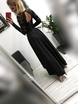 Loren CZERWONA DŁUGA SUKIENKA z KORONKOWĄ GÓRĄ L