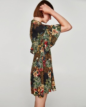 ZARA - koszulowa sukienka w kwiaty - L