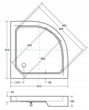 BESCO ПОЛЬСКИЙ АКРИЛОВЫЙ ПОЛУКРУГЛЫЙ ДУШЕВОЙ ПОДДОН ALEX 80x80 x4x16 см