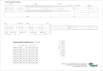 ШАРИКОВАЯ НАПРАВЛЯЮЩАЯ H-45 ММ ПОЛНОГО ВЫДВИЖЕНИЯ L-400M AMIX