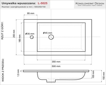 Умывальник LINE 50x25, маленький, узкий, производство: ПЛ