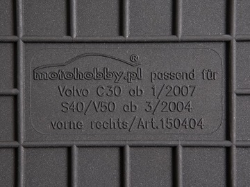 Резиновые коврики, посвященные передней части Volvo V50.