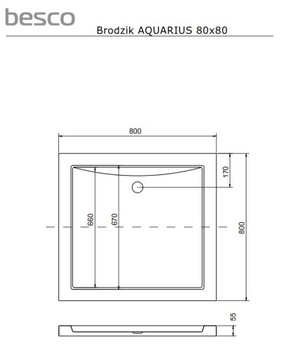 ДУШЕВОЙ ПОДДОН Низкий напольный 80х80 Водолей квадратный Besco