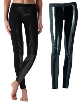 CALZEDONIA legginsy wstawka lateks czarne S