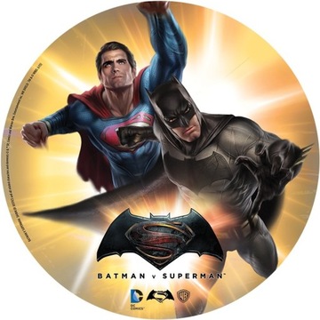 OPŁATEK NA TORT BATMAN SUPERMAN OKRĄGŁY GRUBY 20CM!