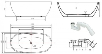 СВОБОДНОСТОЯЩАЯ ванна ODIN 150x80 + СИФОН CLICK-CLACK