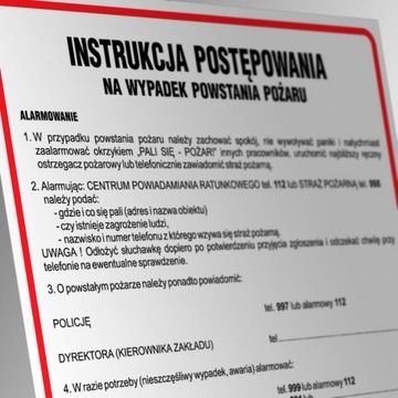 ZNAK INSTRUKCJA PRZECIWPOŻAROWA Z TELEFONAMI DB003