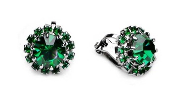 Zielone Klipsy Z Kryształami Swarovski Emerald Eleganckie Modne Klasyczne