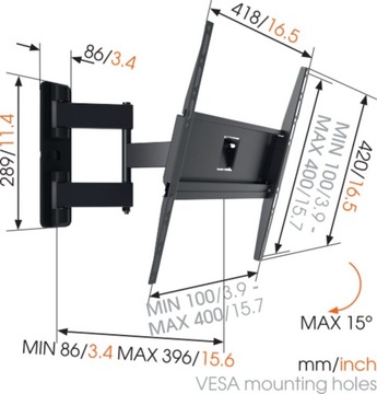 Настенное крепление Vogels MA3040-A1 Full Motion 32–65 дюймов Максимальный вес (емкость) 2