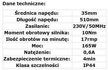 SILNIK NAPĘD ROLET AUTOMAT ROLETY ATELOR N35 10Nm