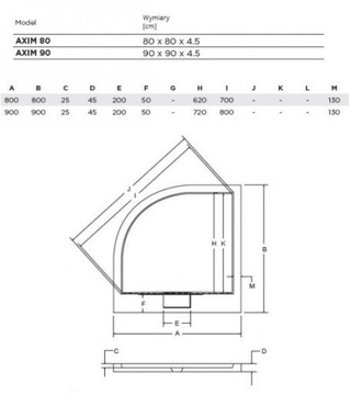 BESCO BRODZIK PÓŁOKRĄGŁY AXIM ULTRASLIM 90x90x4.5