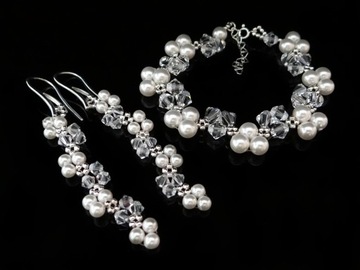 Komplet ślubny z kryształami i perłami Swarovski