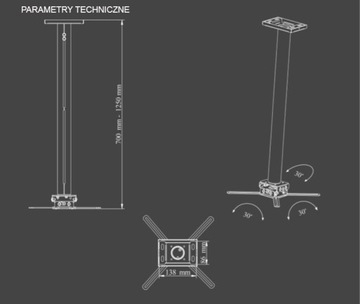 Uchwyt Sufitowy Projektor Rzutnik 70-125 CM 25 KG