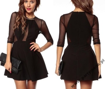 Rozkloszowana mała czarna sukienka siateczka XL 42