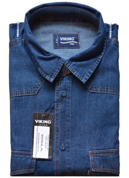 DUŻA MĘSKA KOSZULA JEANSOWA VIKING CASUAL GRANAT DŁUGI RĘKAW BAWEŁNA 5XL