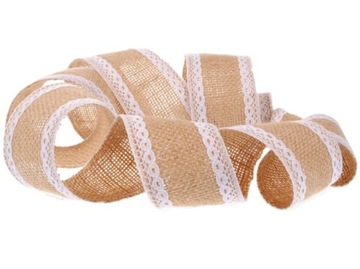 WSTĄŻKA JUTOWA Z KORONKĄ 5cm X 2m -03