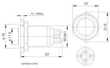 Бист-выключатель PBW-16APS. красный 12 В