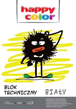 BLOK TECHNICZNY BIAŁY HAPPY COLOR A4 170g 10ark