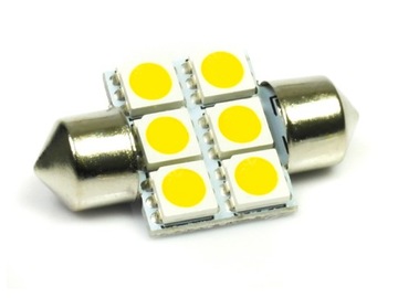 C5W 6 LED ŻARÓWKA SMD 5050 BIAŁA CIEPŁA 31 mm