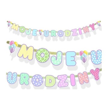GIRLANDA BANER MOJE URODZINY 240 CM PASTELOWA