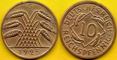 NIEMCY 10 Reichspfennig 1925 r. G