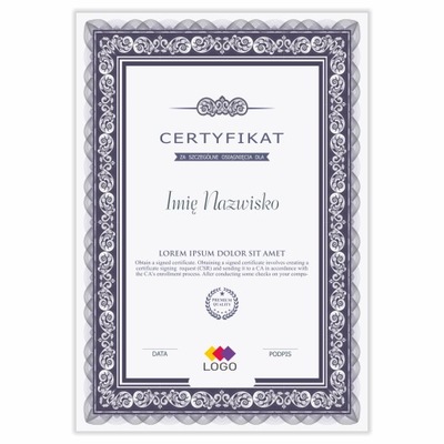 Certyfikaty druk certyfikatów dyplomy dla firm