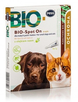 PESS BIO SPOT ON KROPLE NA PCHŁY KLESZCZE DLA PSA KOTA DO 10 KG z olejkiem