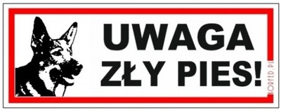 Tabliczka UWAGA ZŁY PIES! Tablica ostrzeg. 21x8 cm