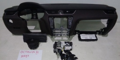 Skoda octavia iii 3 приборная панель коричневый консоль подушка безопасности ремни фото №1