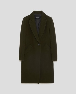 wełniany płaszcz o męskim kroju khaki Zara M 38